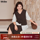 MsShe【假兩件套裝】大碼女裝琥珀流光風(fēng)2025秋裝胖mm長(cháng)袖襯衫半身裙子 拿鐵色現貨 XL