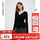 朗姿純羊毛氣質(zhì)v領(lǐng)高級感黑色打底衫冬季新款高級感顯瘦毛針織衫 黑色 M