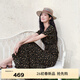 伊芙麗（eifini）蔣欣代言花邊嵌邊裝飾A擺肌理底布碎花連衣裙女2025新款裙子 黑色現貨 M 105-115斤