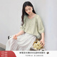 香影中袖襯衫女圓領(lǐng)2025夏裝新款慵懶泡泡袖氣質(zhì)淑女寬松藍色上衣 淺綠 M 160/84A/95-110斤