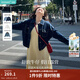 茵曼（INMAN）章若楠同款復古休閑短款牛仔外套長(cháng)袖上衣 深牛仔藍-18518171 M