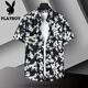 花花公子（PLAYBOY）花紋襯衫男短袖潮流碎花打底衫男士上衣外套花襯衫男夏季帶花衣服 1037*9號色 XL （約120-135斤可穿）