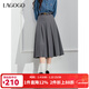 LAGOGOmiu系半身裙女拉谷谷春秋新款灰色百褶裙中長(cháng)款裙子A字裙 深灰色(R0) S