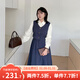 惟友胖妹妹秋季連衣裙大碼女裝洋氣顯瘦套裝遮肚子學(xué)院派裙子 牛仔藍 假三件連衣裙(非套裝) 2XL 【尺碼偏大】 建議150-170斤
