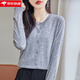 牧蘭奴卡輕薄款精紡針織開(kāi)衫女春季新款圓領(lǐng)長(cháng)袖寬松短款毛衣外套上衣女 灰色 XL