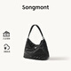 Songmont山下有松灘時(shí)系列hobo單肩斜挎手提牛皮鏈條通勤腋下軟包 沉砂黑（不含檀木珠鏈）現貨