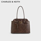 CHARLES&KEITH大容量腰帶式手提單肩托特包生日禮物CK2-30271614 Distressed Coffee咖啡色 XL