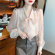 AEMAPE蝴蝶結漂亮雪紡襯衫春秋上衣女新款法式甜美溫柔氣質(zhì)長(cháng)袖打底衫 圖片色 M -95-110斤