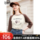 百圖betu女裝春季新款T恤撞色拼接上衣圓領(lǐng)印花T恤女2402T18 杏色 S