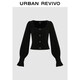 UR2026春季新款女裝魅力絨面泡泡袖鉆扣短款針織衫UWG960022 正黑 M