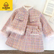 G.duck小黃鴨女童時(shí)髦小香風(fēng)套裝裙冬季新款時(shí)尚加厚外套半身裙兩件套 粉色兩件套加厚 130 cm