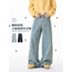 DEREJERINE美式卡通小熊刺繡牛仔褲男款秋冬新款潮流設計感寬松直筒休閑褲子 淺藍色【官方】 L 【120-140斤】
