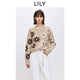 LILY2026春新款含羊毛撞色花朵提花軟糯休閑圓領(lǐng)套頭針織衫毛衣女 706駝色 M