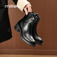 妙麗短靴女粗跟真皮時(shí)尚時(shí)尚薄絨套筒2025冬季新款百搭輕奢時(shí)裝靴女 黑色 37