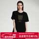 TCH潮流短袖豹頭燙鉆休閑寬松圓領(lǐng)黑色短袖T恤男女同款T212106230 M
