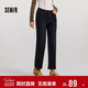 森馬（Semir）森柔牛仔|牛仔褲女抓毛長(cháng)褲女生冬季半松緊腰直筒褲103724124002