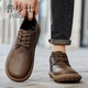 普步仕品牌皮鞋男2026年新款復古商務(wù)大頭鞋男時(shí)尚透氣百搭大碼工裝鞋男 棕色 45