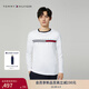 Tommy Hilfiger25秋冬新款男裝純棉拼色織帶字母刺繡亞洲版合身打底長(cháng)袖T恤 白色YCI M