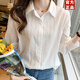 古梵莎襯衫長(cháng)袖女2025秋冬新款加絨別致上衣簡(jiǎn)約氣質(zhì)職業(yè)純棉襯衣打底衫 白色 M