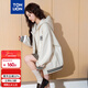 唐獅（TonLion）2025女外套學(xué)院風(fēng)寬松撞色拼接連帽開(kāi)衫外套 M  米白 