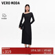 VEROMODA 連衣裙2025秋季新款含綿羊毛亮片釘珠不規則領(lǐng)口針織裙325346017