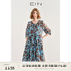 EIN【海島花漾夢(mèng)境】EIN言美拉藍度假風(fēng)印花碎褶短連衣裙秋季新款 淺藍 S