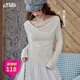妖精的口袋白色蕾絲拼接蕩領(lǐng)長(cháng)袖t恤女2025春季新款修身純欲上衣 氣質(zhì)白色 S