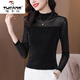 啄木鳥(niǎo)（TUCANO）秋季新款半高領(lǐng)長(cháng)袖網(wǎng)紗打底衫時(shí)尚蕾絲上衣遮肚顯瘦亮絲色小衫 黑色 L 106-118斤