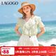 LAGOGO法式V領(lǐng)甜美泡泡袖雪紡衫女拉谷谷夏季新款荷葉邊碎花上衣 混色(Y0) S