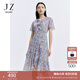 玖姿·安娜蔻輕熟OL風(fēng)印花收腰荷葉邊雪紡連衣裙女裝夏款 花粉綠 M