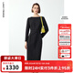 朗姿法式一字領(lǐng)設計感復古小香風(fēng)禮服裙優(yōu)雅冬季新款高級感連衣裙 黑色 L