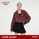 歌莉婭 秋季新品  假兩件格子長(cháng)袖上衣  1E8J3I16A 51C酒紅色織 S