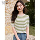 初申春夏短袖T恤女經(jīng)典條紋胸針撞色薄款針織衫T恤S52T024