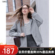 百圖betu女裝2025秋季新款短外套插肩袖顯瘦慵懶休閑風(fēng)外套女2508T56 灰色 M