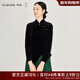 浮云堂.風(fēng)」暮色.中式復古黑色絲絨襯衫女裝新款2025春秋禪意內搭打底衫 黑色 L
