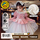 G.duck小黃鴨女童公主裙秋冬新款兒童禮服法式絲絨裙女孩蓬蓬網(wǎng)紗連衣裙 粉色 120
