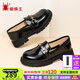 蜘蛛王2025春秋新款英倫風(fēng)小皮鞋真皮粗跟單鞋漆皮黑色樂(lè )福鞋復古女鞋B 黑色 36 (230mm)