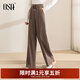 歐莎（OSA）高腰針織闊腿褲女秋冬季2021年新款寬松磨毛直筒休閑褲子 深咖色（S121D52012） XL