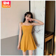 賞峰2024新款吊帶連衣裙女夏季小個(gè)子收腰修身韓版氣質(zhì)學(xué)生黑色短裙子 【黃色86】 M 【90-105斤】
