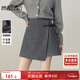 尚都比拉格雷系高腰半身裙女冬季設計感皮袢扣交疊A字裙小個(gè)子高級感短裙