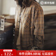 馬登工裝美式復古格子襯衫男外套大地色格紋純棉長(cháng)袖男士襯衣夏季薄款 淺棕色 【格子衫/寬松/外穿寸衫】 L (175)