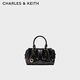 CHARLES&KEITH褶皺包掛手提小方包波士頓包生日禮物送女友CK2-30671820 Black黑色 S