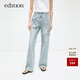edition牛仔褲女夏新款腰頭抽繩帥氣工裝風(fēng)復古直筒休閑褲 牛仔藍色 S (26)