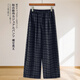 望辰藏藍色格子毛呢闊腿褲女2026新款秋冬寬松顯瘦慵懶風(fēng)直筒休閑褲子 藏青格 M 建議（80-120斤）選