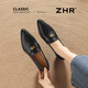 ZHR羊皮墊樂(lè )福鞋女2026新款尖頭粗跟皮鞋女通勤職業(yè)單鞋 BL711黑色37
