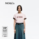 MO&Co.短袖T恤白墨噴繪閃粉涂鴉標語(yǔ)圓領(lǐng)棉質(zhì)短袖淡粉色美式街頭 淡粉色 L