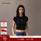 Calvin KleinJeans25夏季女士活力少女感休閑ck刺繡時(shí)尚辣妹正肩羅紋短袖T恤