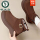 啄木鳥(niǎo)品牌斷碼真皮厚底勃肯鞋女2025款冬季加絨保暖棉鞋復古短靴雪地靴 棕色加絨 37