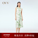 OVV春夏熱賣(mài)女裝優(yōu)雅大方植物印花法式度假風(fēng)無(wú)袖連衣裙 中綠花紋01 M