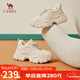 駱駝（CAMEL）老爹鞋女網(wǎng)布皮面拼接雙系帶厚底休閑鞋 L24S283079 杏色 38